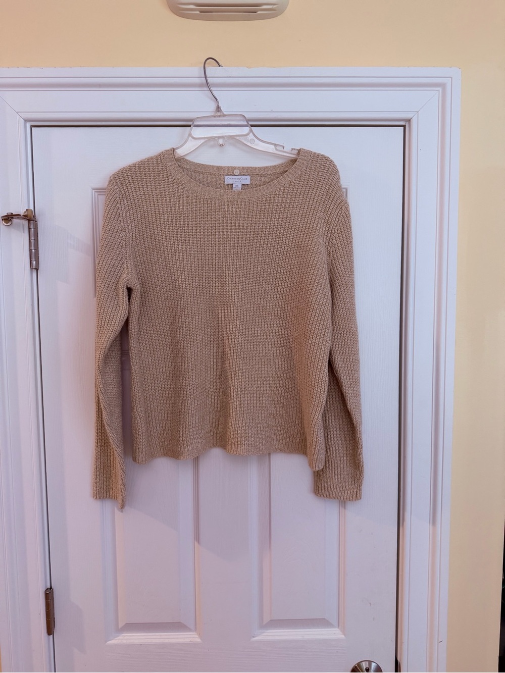 Ladies Size P/L "Charter Club" Beige Ribbed Crewneck Sweater GUC